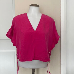 NWT! Zara Hot Pink Cropped‎ Top with Tie Details